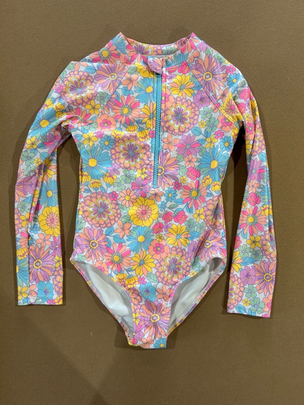wonder nation Floral Long-Sleeve One-Piece Swimsuit - Pink, Yellow, Blue